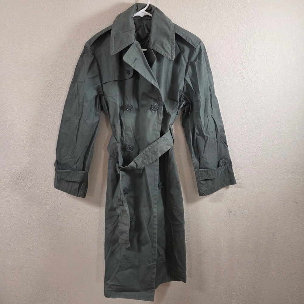 Vintage US Military Army Green 274 Trench Coat Raincoat 34S DSA 100-74-C-0015
